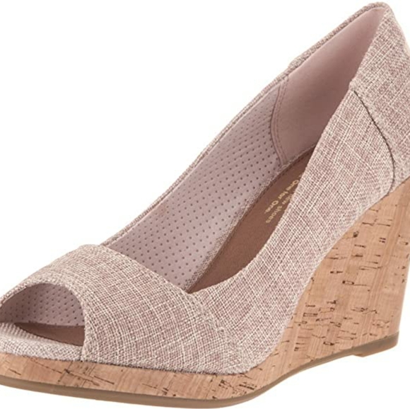 Toms Shoes - Toms STELLA peep toe nude pink cork wedge heels